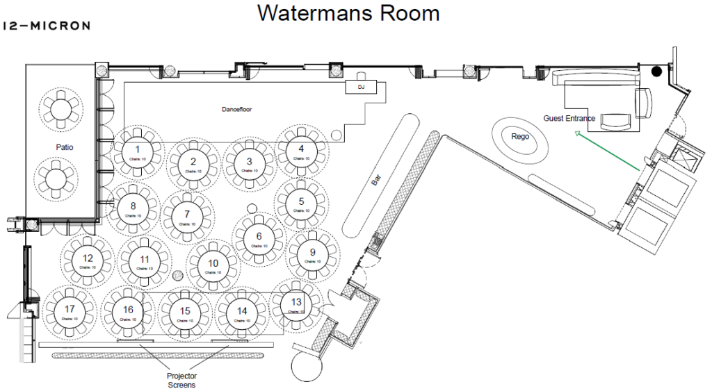 Watermans Room - 17 Tables with dancefloor