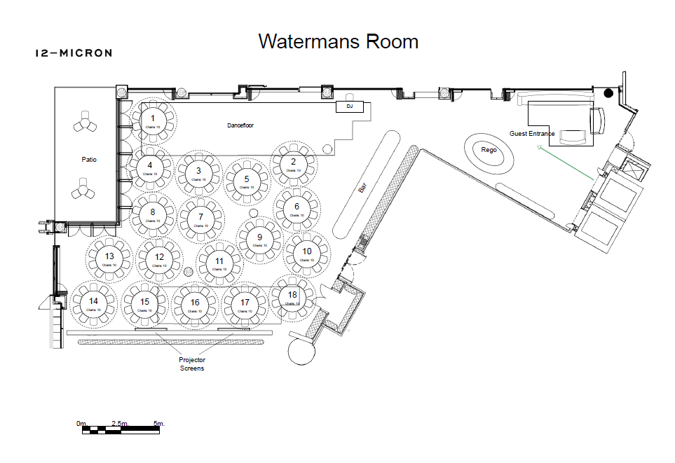 Watermans Room - 18 Tables of 10 with Dancefloor (180 Pax)