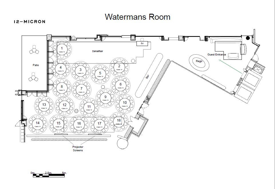 Watermans Room - 18 Tables of 10 with Dancefloor (180pax)