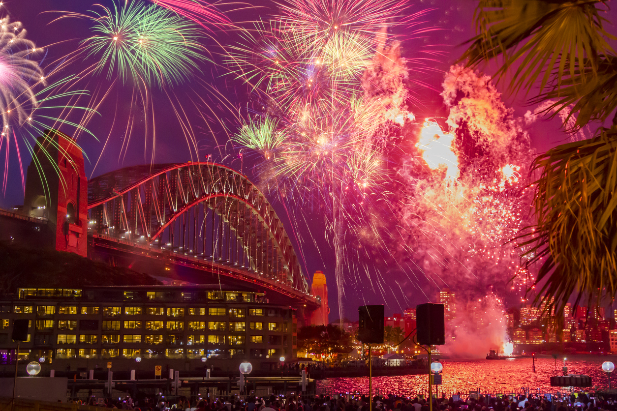 Sydney, Australia - 1 January, 2018: A view of Sydney Harbor Bridge at 2018's Annual Fireworks Welcome Show.